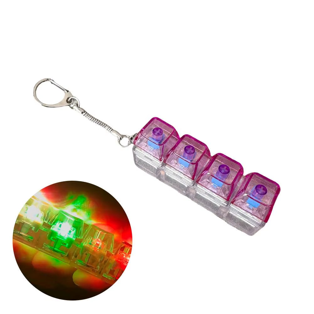 4 Keys Mechanical Keyboard Axis Tester Keychain Stress Relief Clicker Fidget Keyboard with LED Decompression Tools Pendant Gifts