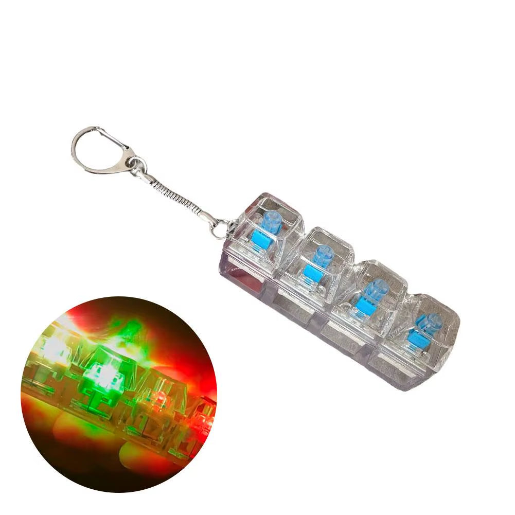 4 Keys Mechanical Keyboard Axis Tester Keychain Stress Relief Clicker Fidget Keyboard with LED Decompression Tools Pendant Gifts