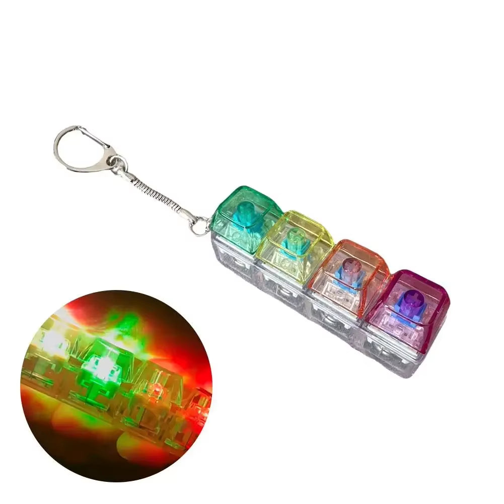 4 Keys Mechanical Keyboard Axis Tester Keychain Stress Relief Clicker Fidget Keyboard with LED Decompression Tools Pendant Gifts